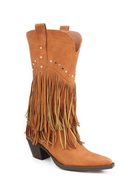 Roper Ladies Snip Toe 12in Fringe Brown Boots