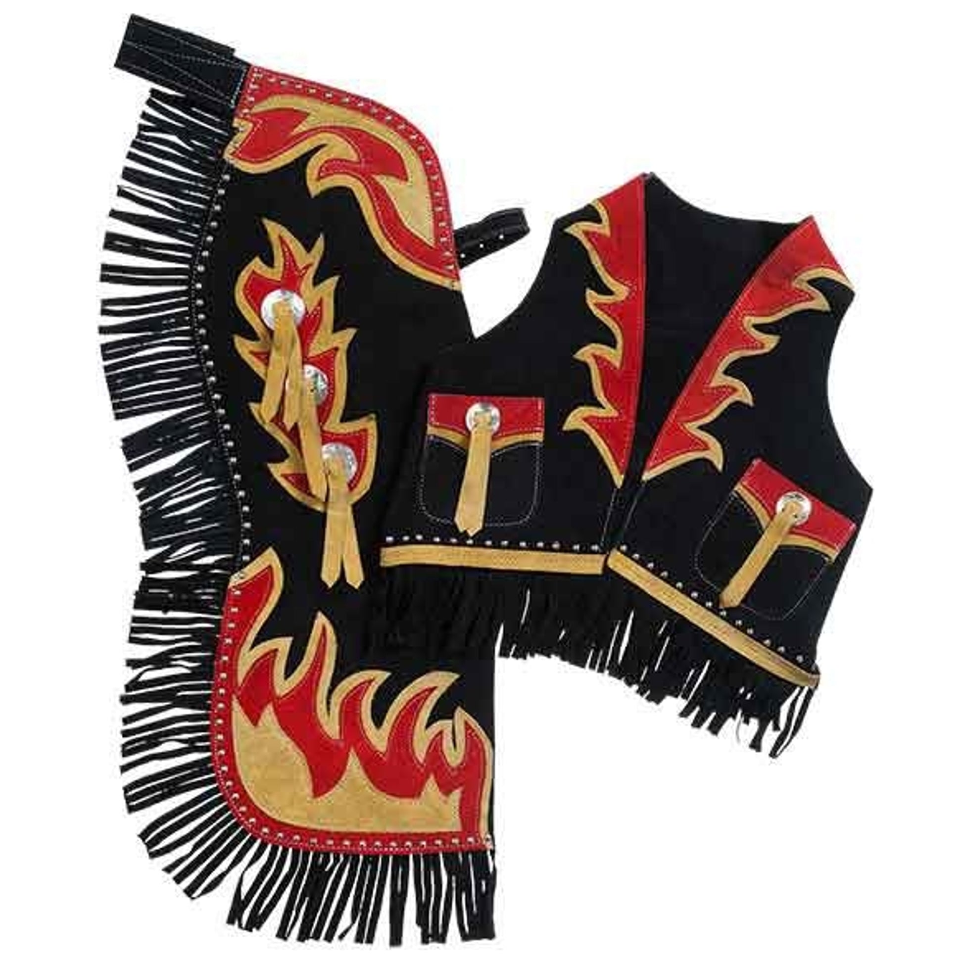 Tough1 Premium Youth Chap/Vest Set Horse/Flame