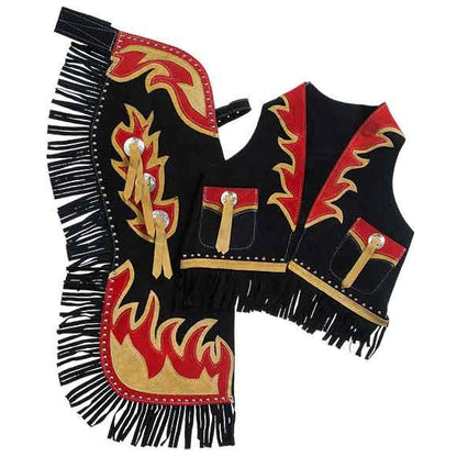 Tough1 Premium Youth Chap/Vest Set Horse/Flame