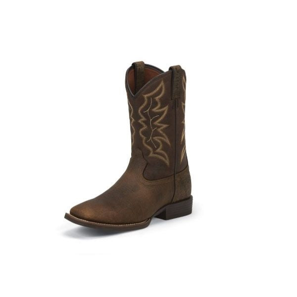 Justin Mens Stampede Sq Toe Dark Brn Boots