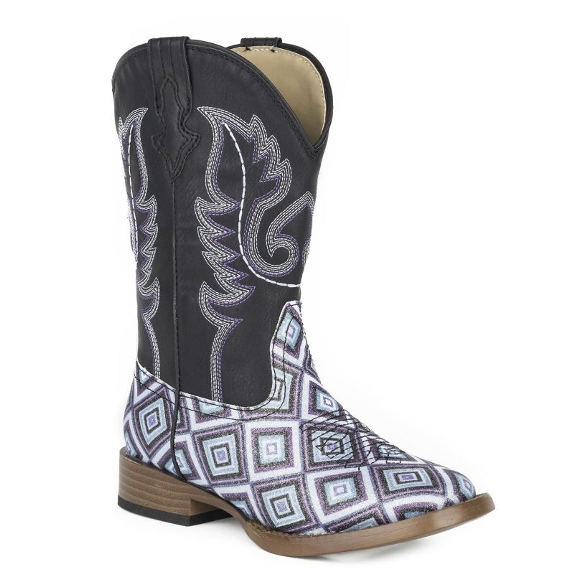 Roper Kids Glitter Diamonds Square Toe Boots