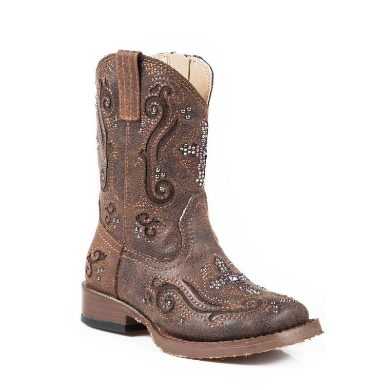 Roper Infant Faith Sq Toe Brown with Crystal Boots