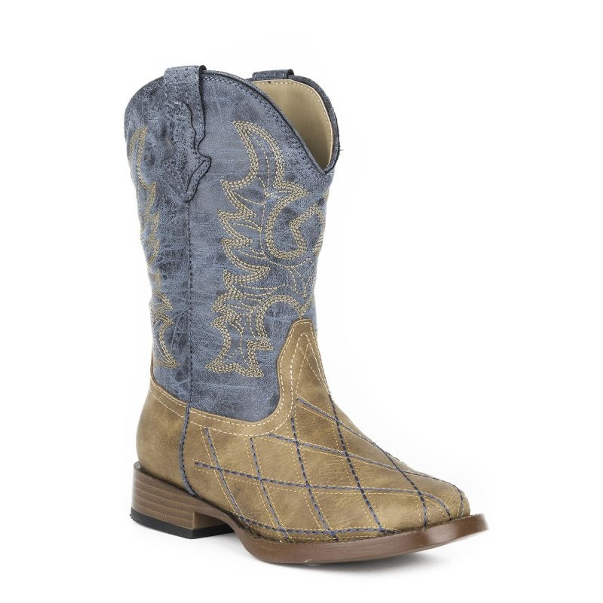 Roper Youth Basic Square Toe Tan/Navy Boots