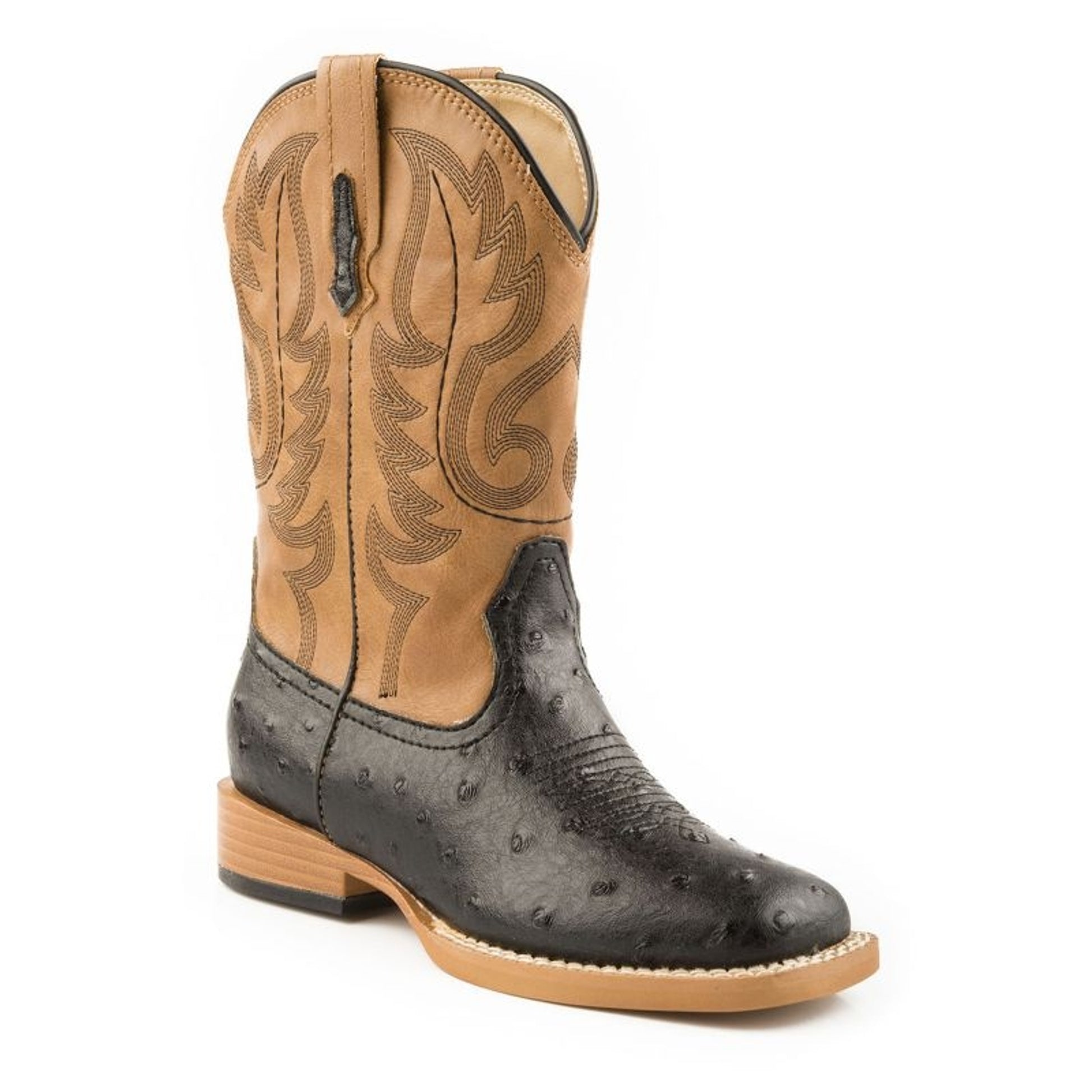 Roper Youth Bumps Square Toe Black/Tan Boots