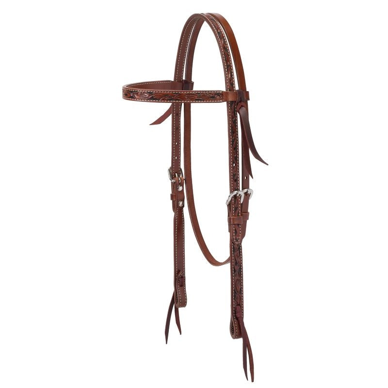 Weaver Turq Cross Carved Chestnut Brow Headstall