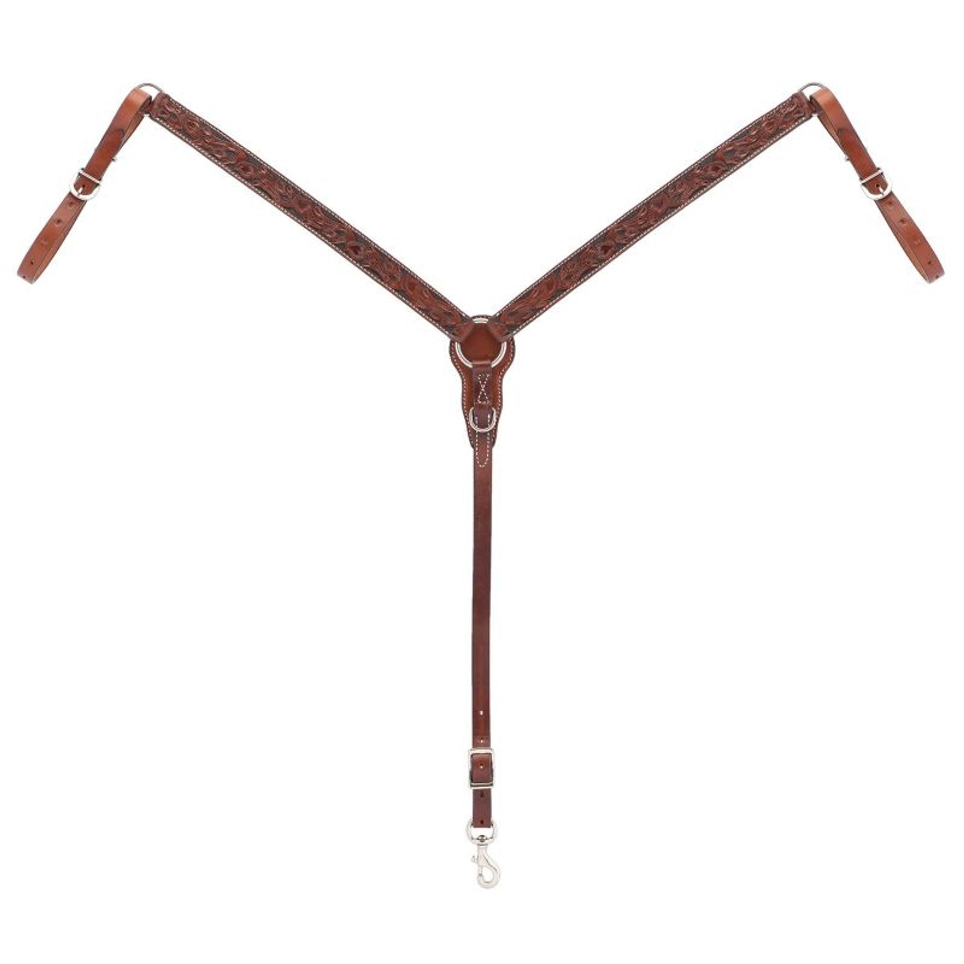 Weaver Turq Cross Carved Chestnut Breast Collar