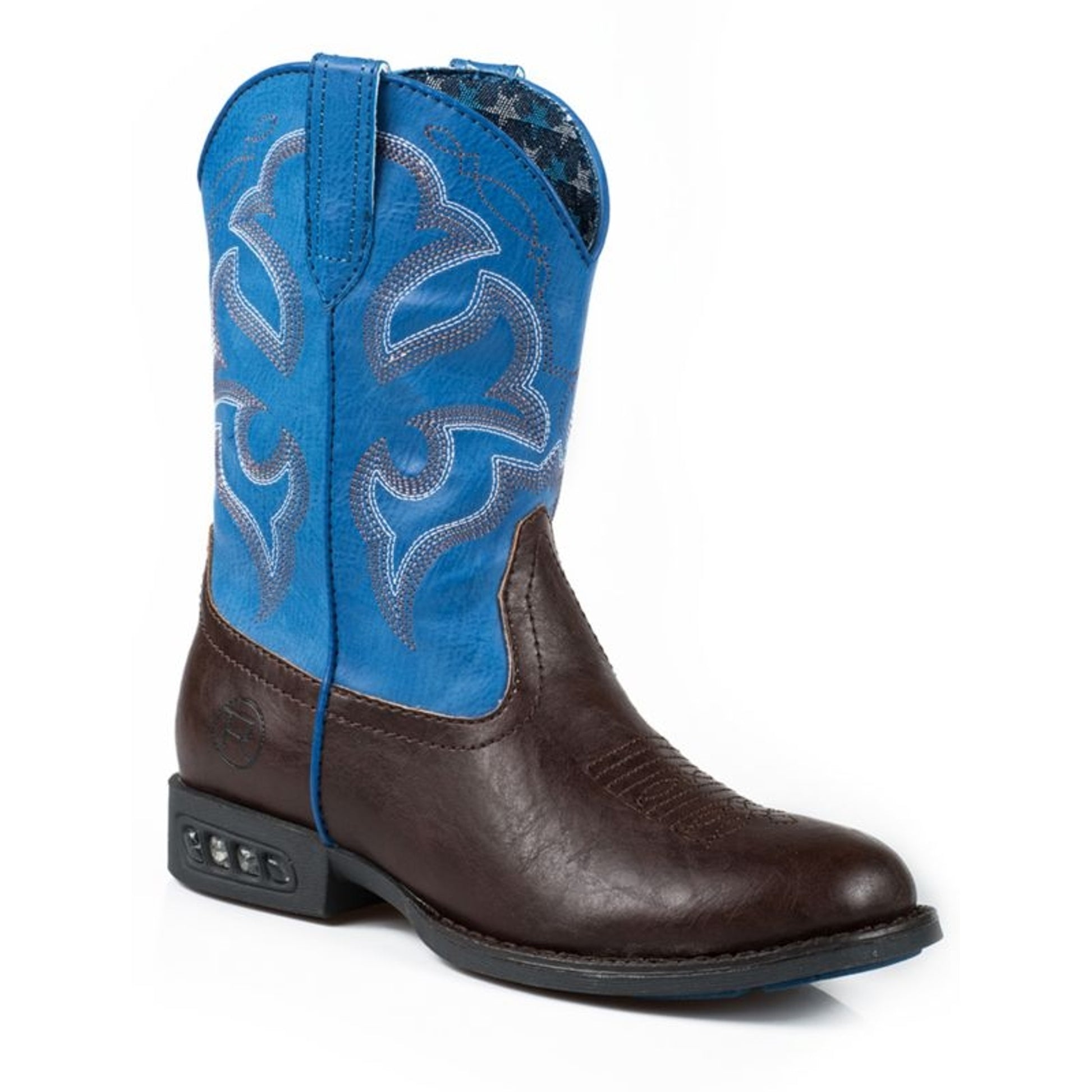 Roper Kids Rnd Toe Brown/Blue Light Up Boots