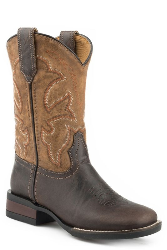Roper Kids Square Toe 9in Tan Burnished Boots
