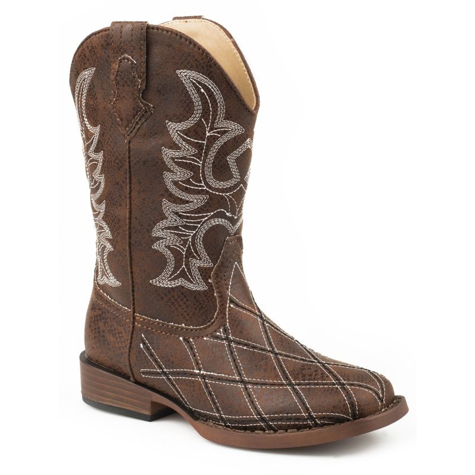 Roper Big Kids Cross Cut Square Toe Boots 4 Tan