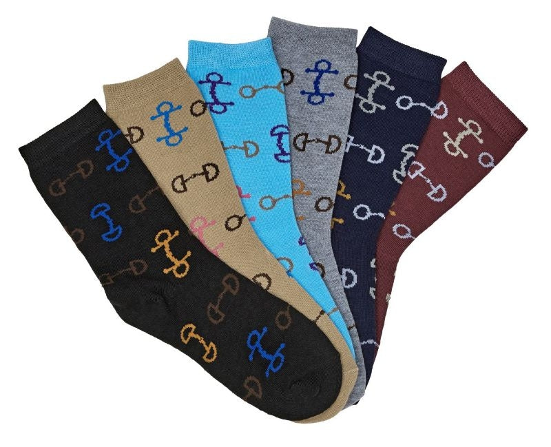 Lila Snaffle Bits Ladies Crew Socks 6 Pack
