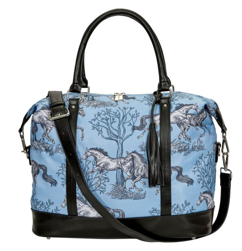 Lila Blue Toile Pattern Travel Bag with Tassel