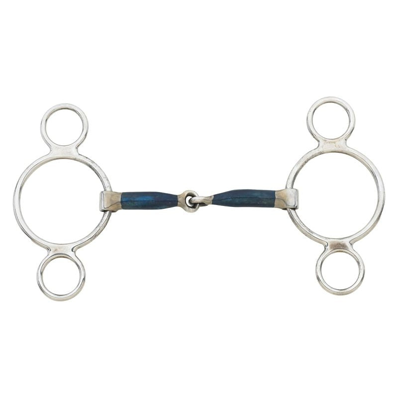 Blue Steel Jointed 2-Ring Gag Bit