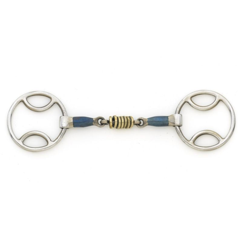Blue Steel Loop Ring Gag Bit with Brass Rollers