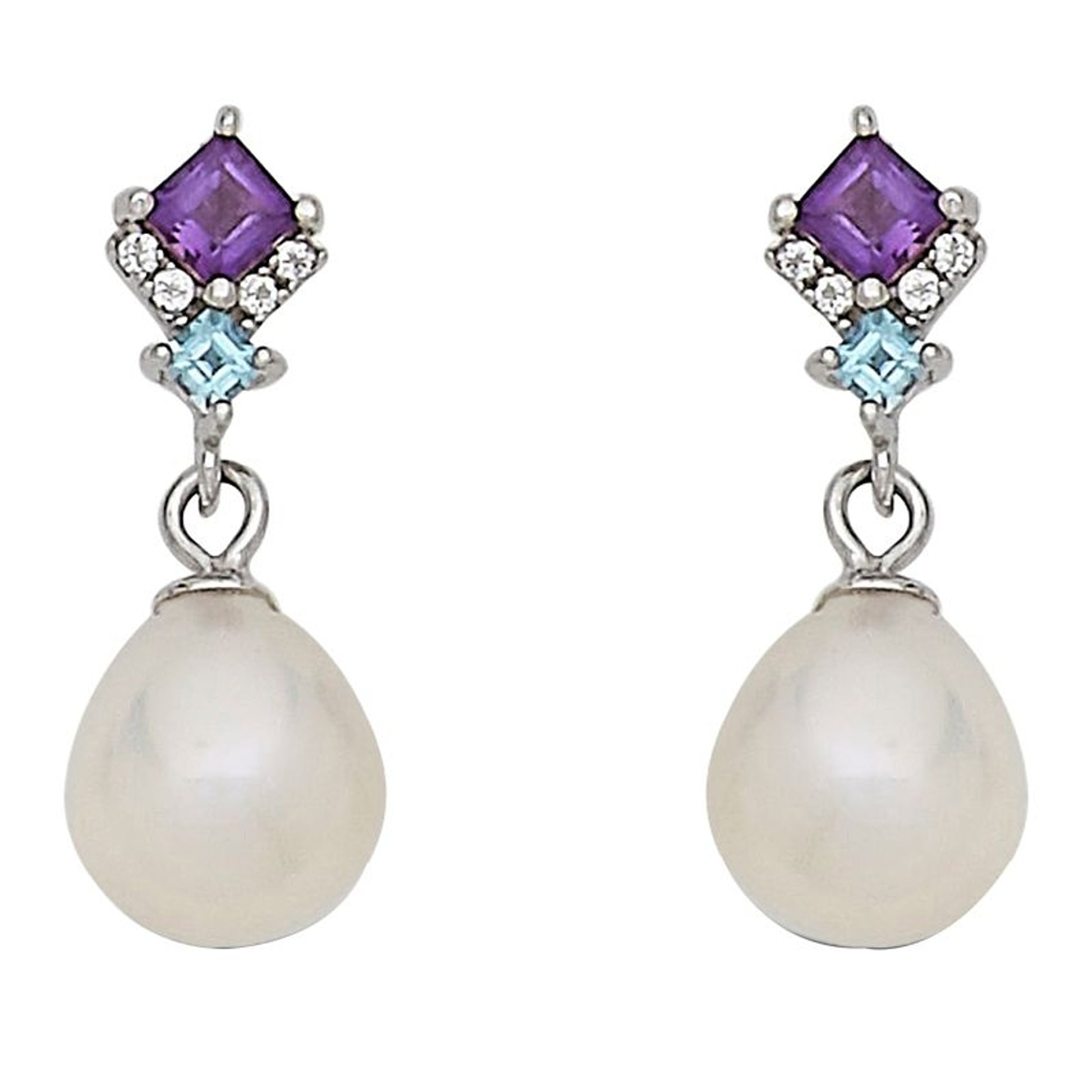 Kelly Herd Amethyst/Blue Topaz Pearl Earrings