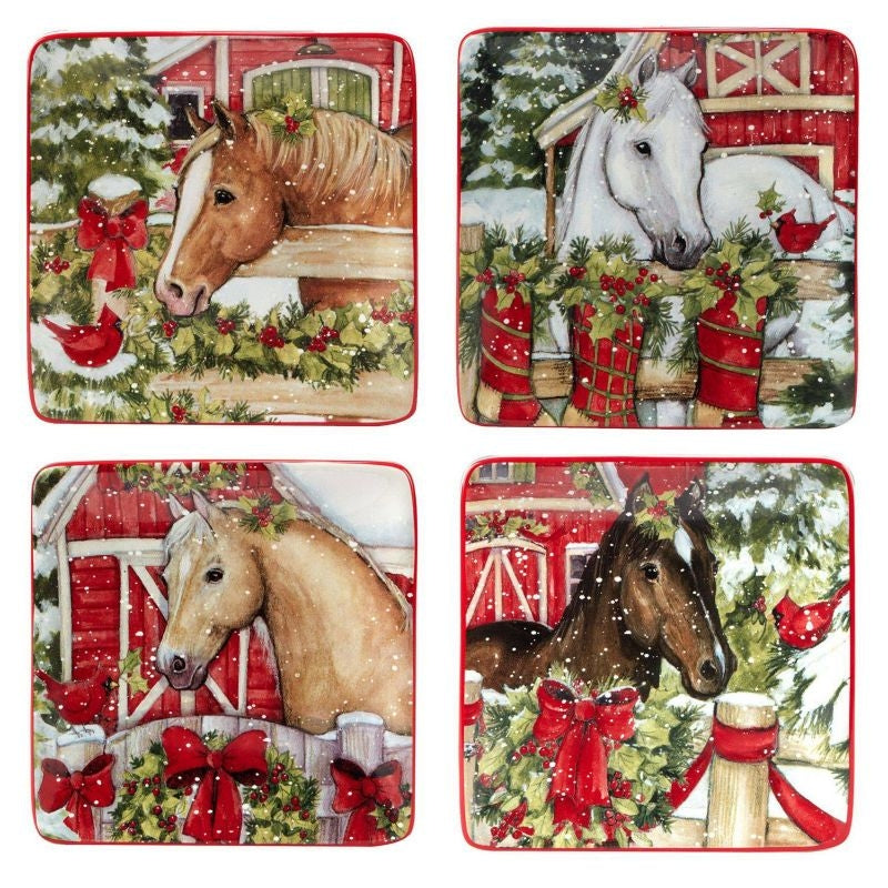 Snowy Farm Plates Set Of 4