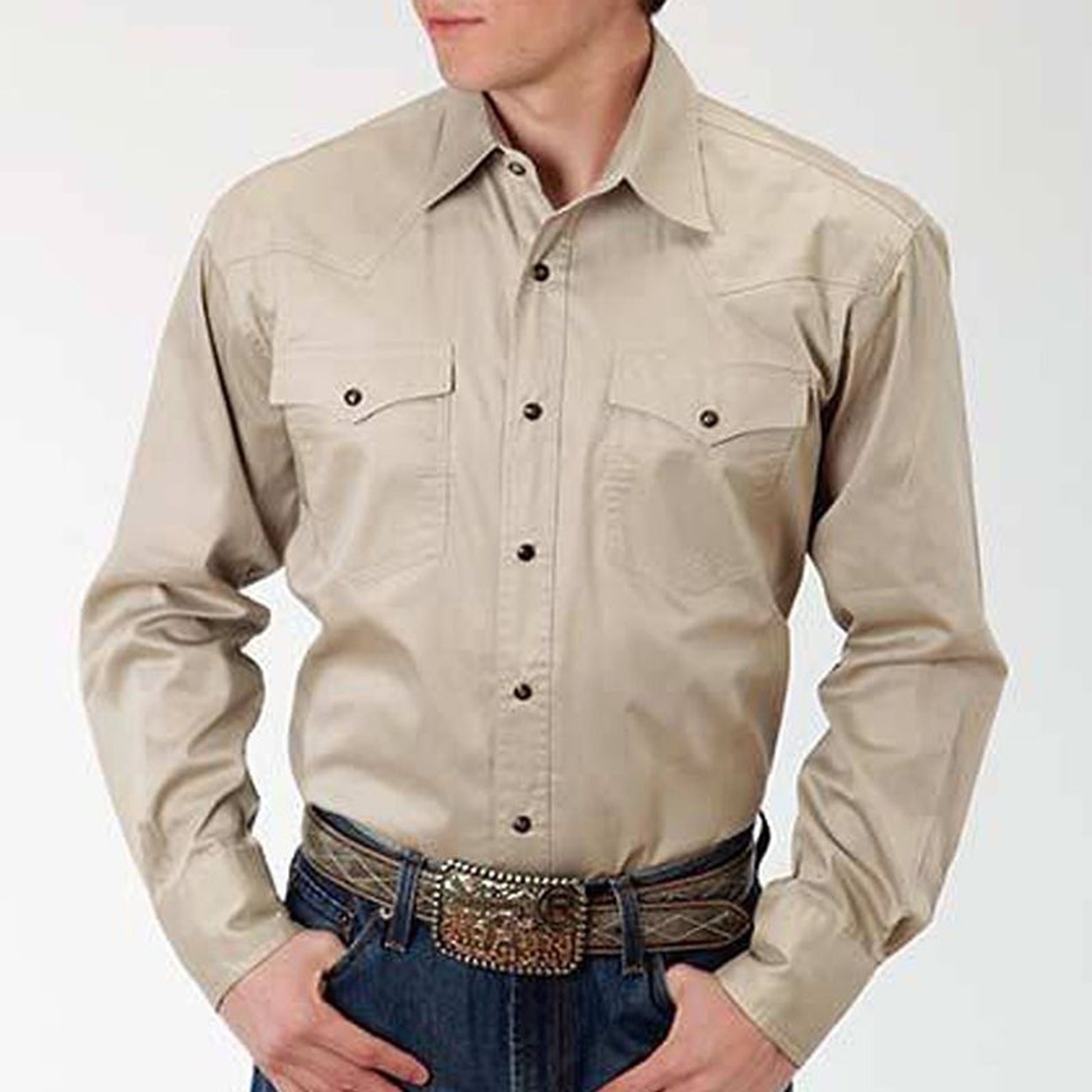Roper Mens Poplin Two Pocket L/S Snap Shirt