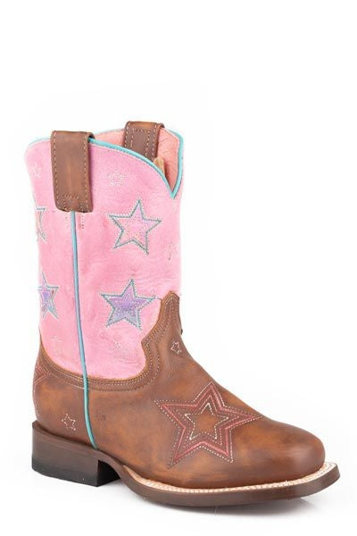 Roper Childs Star Square Toe Boots 1 Pink