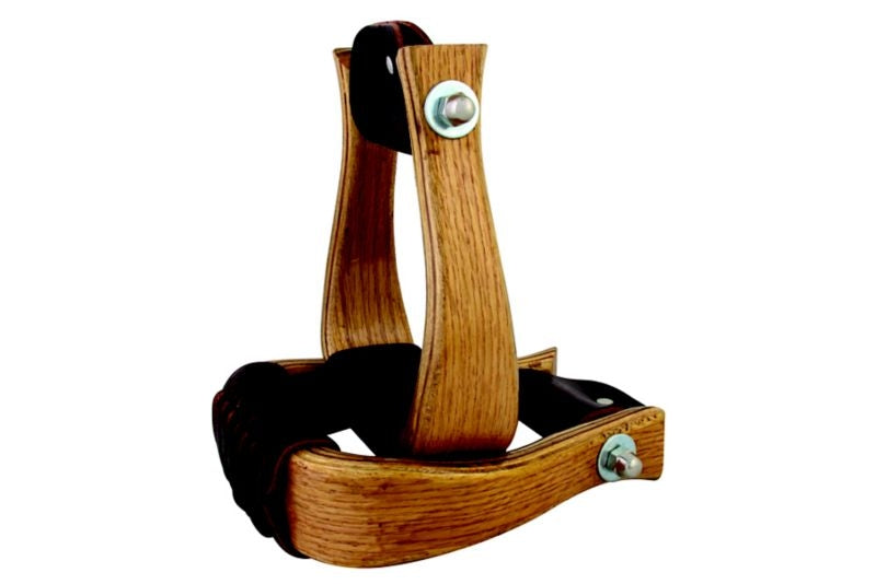Aime Imports Oak Wood Bell Stirrups 2in Leather