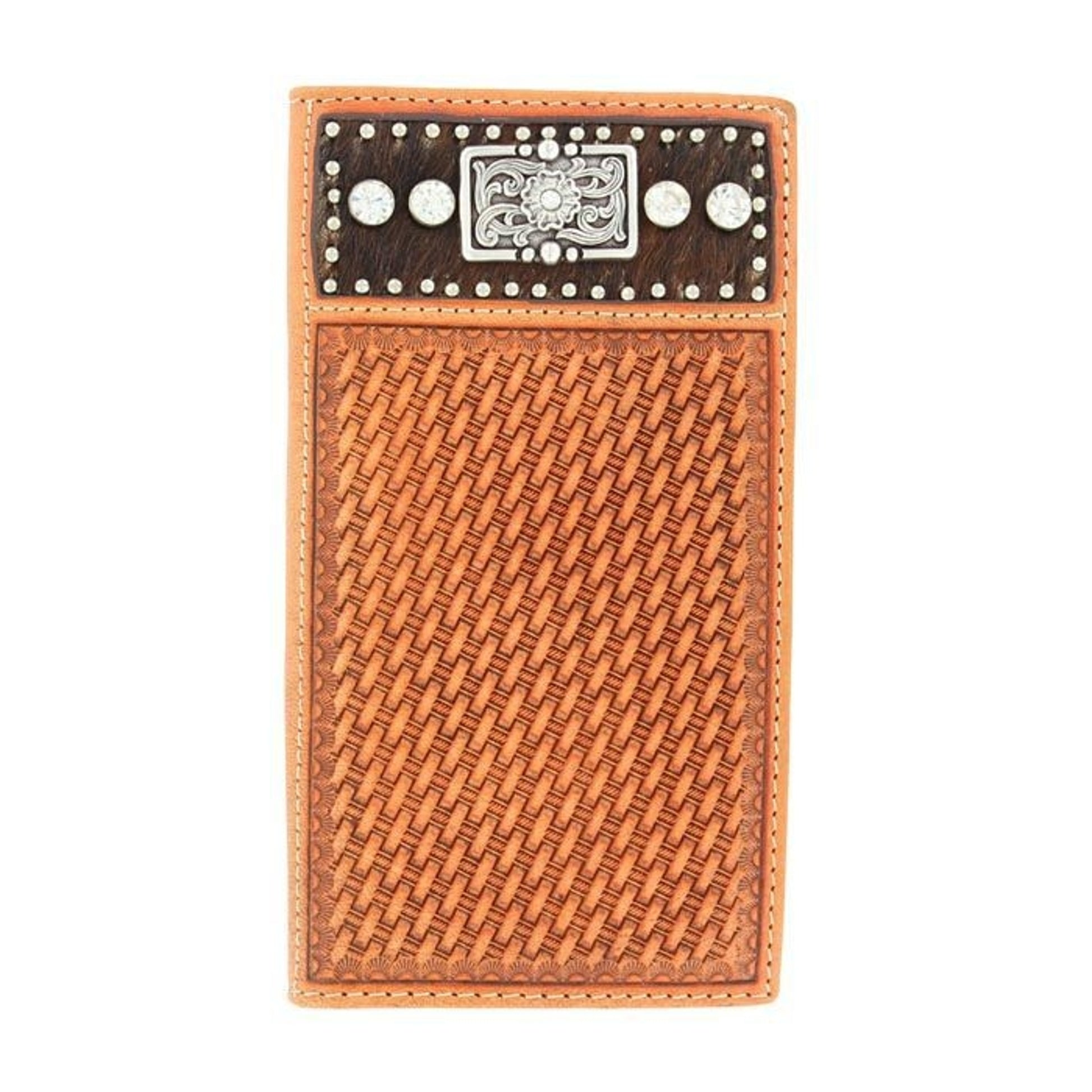 Nocona Rodeo Basketweave Hair Concho WalletBk/Wh