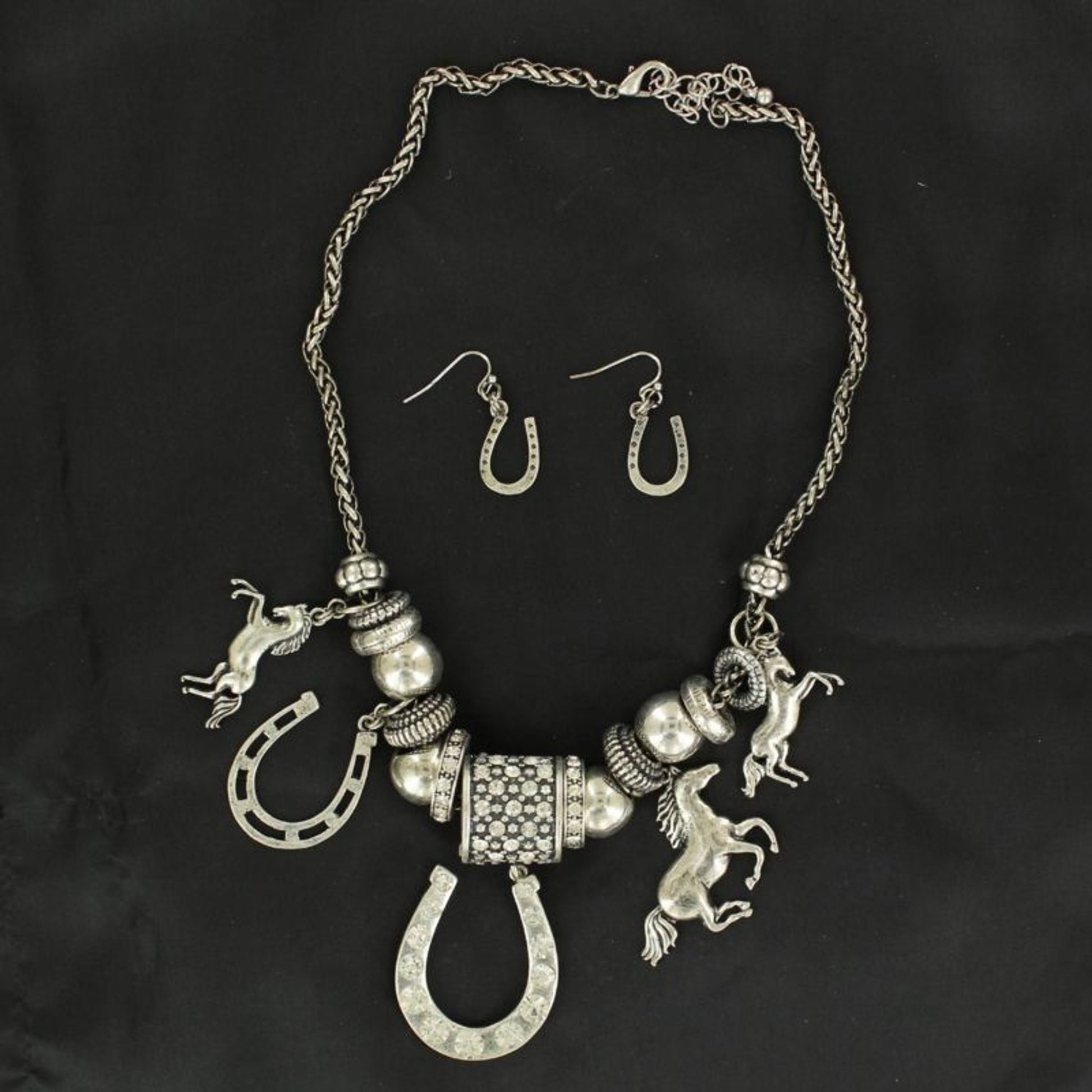 BlazinRoxx Crystal Horseshow Charm And Earring Set