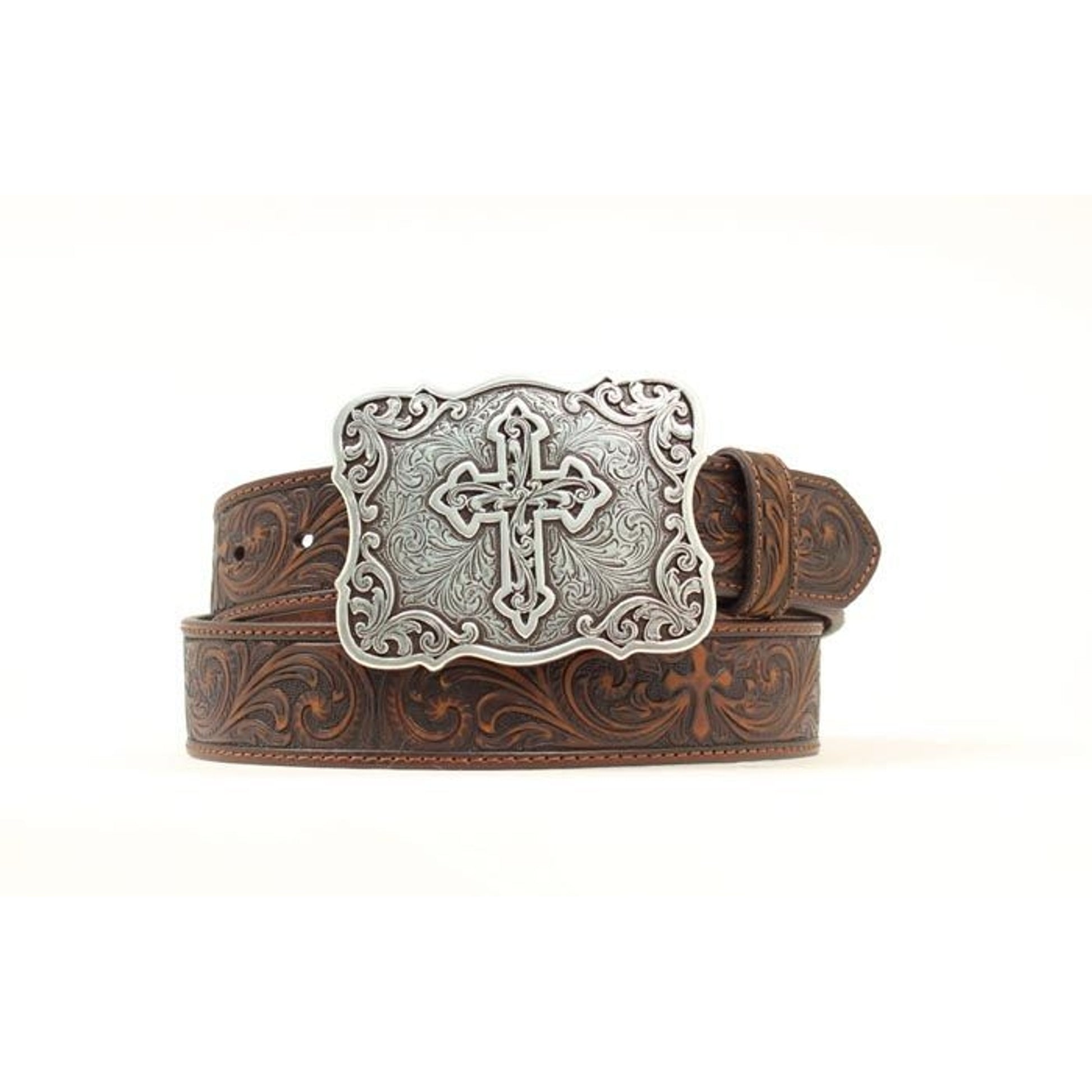 Nocona Ladies Tooled Cross And Scrolls Belt LG