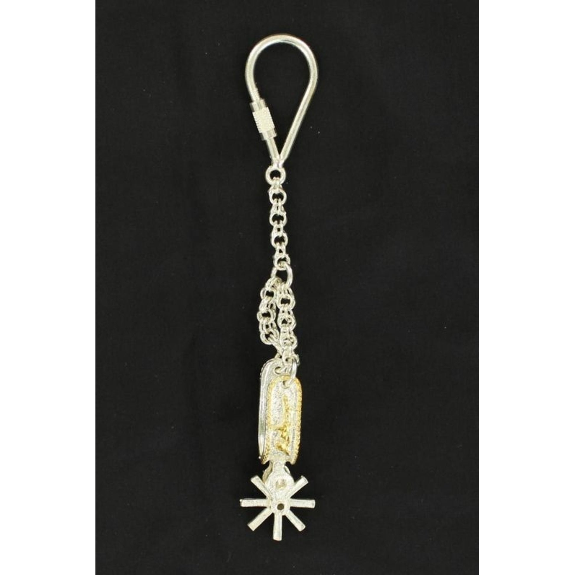 M And F Western Fancy Spur Key RingBk/Wh