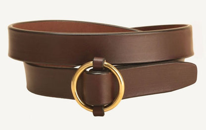 Tory Brass Ring Buckle Leather Belt 24 Havana