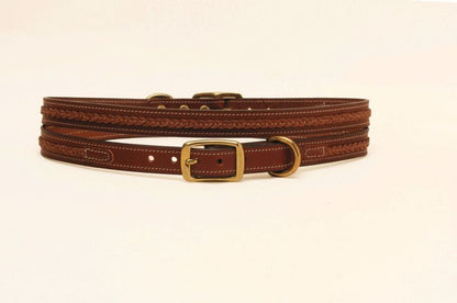 3/4In Dog Collar - Raised Center Braid 12in Bk/Gry