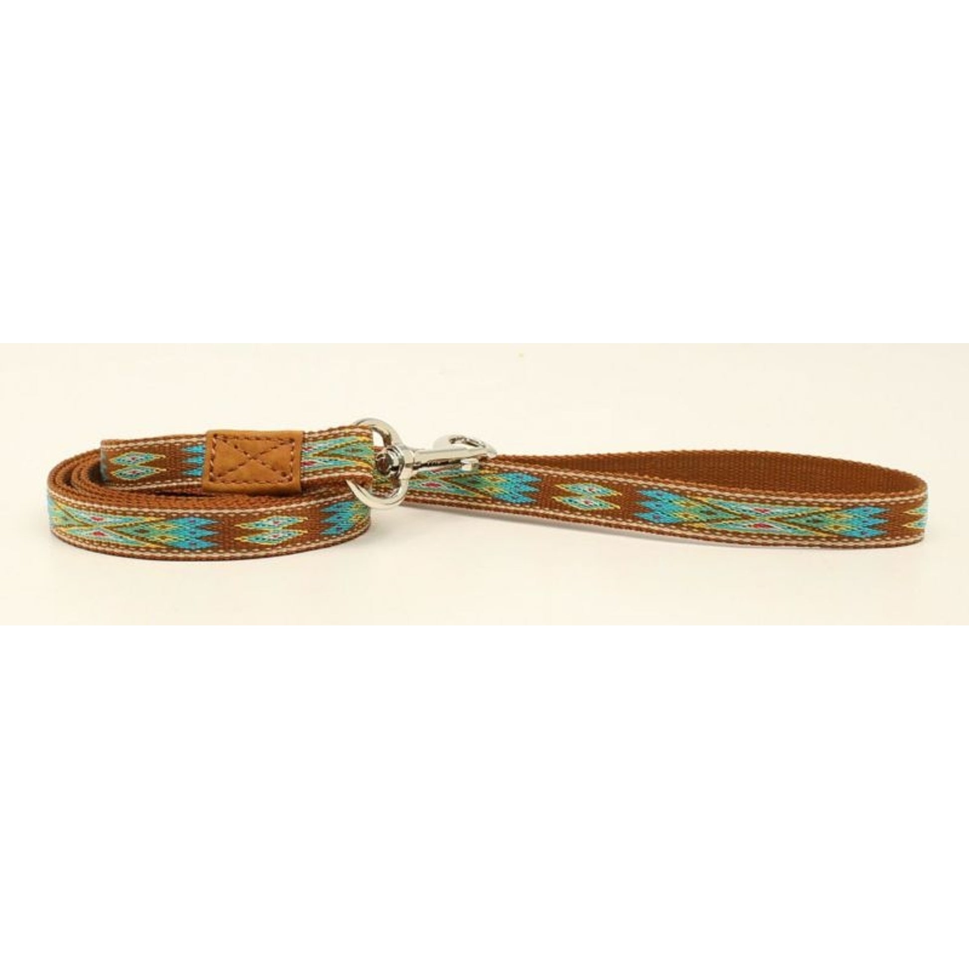 Dbl Barrel Woven Ribbon Dog Leash Brn/Tur