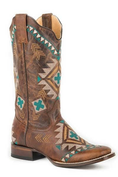 Roper Ladies Mai Sq Toe Cowgirl Boots 10 Tan