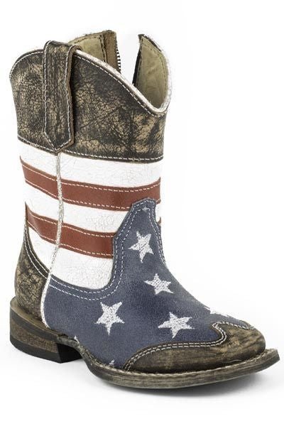 Roper Toddler American Flag Sq Toe Boots 5 Blu