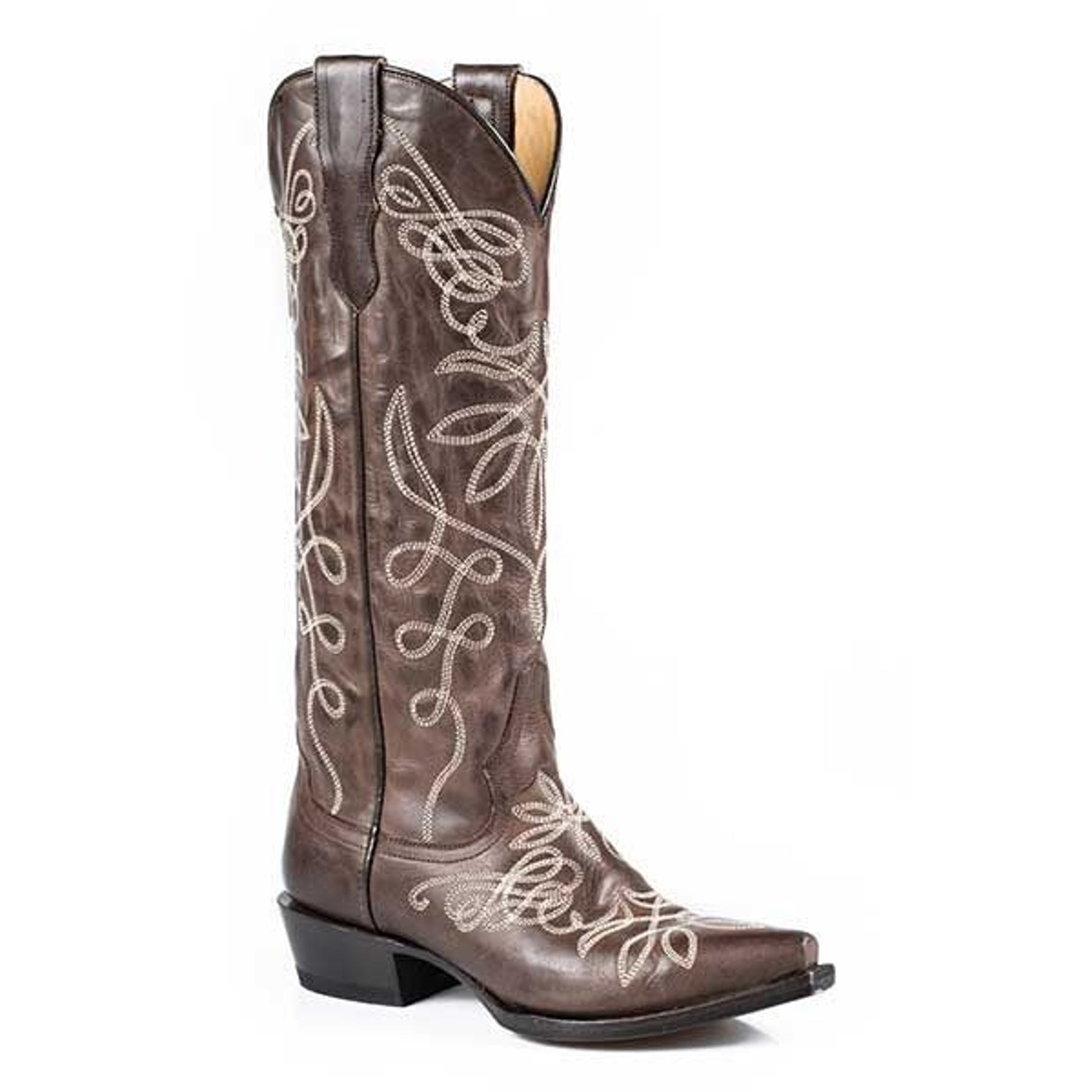 Stetson Ladies Adeline Embr Snip Toe Boots 6 Brn