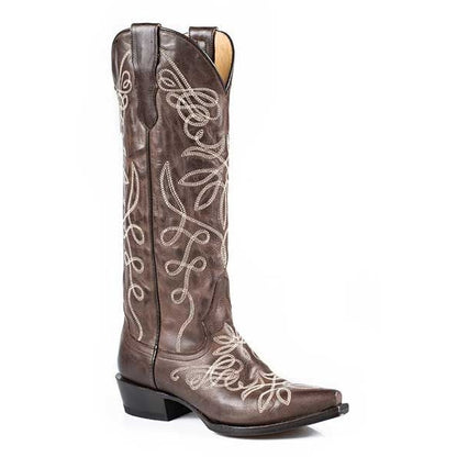 Stetson Ladies Adeline Embr Snip Toe Boots 6 Brn