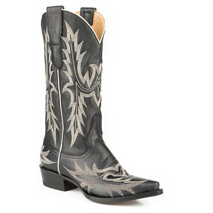 Stetson Ladies Tina Embr Snip Toe Boots 10 Blk/Crm