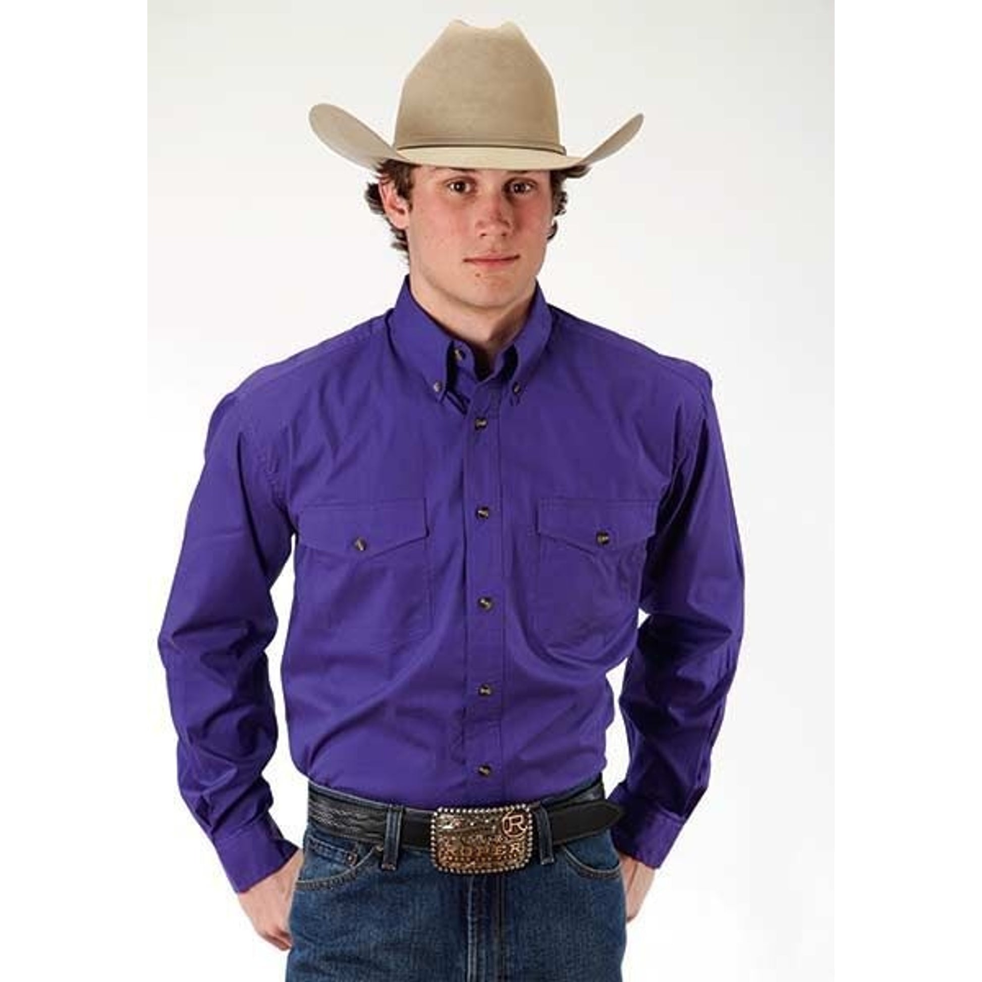 Roper Mens Poplin Variegated Button Shirt 2XL Ppl