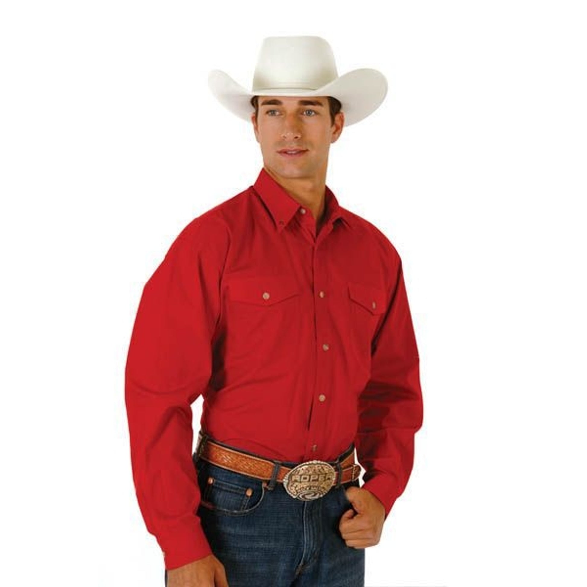 Roper Mens Tall Solid Poplin Button Shirt MdT Red