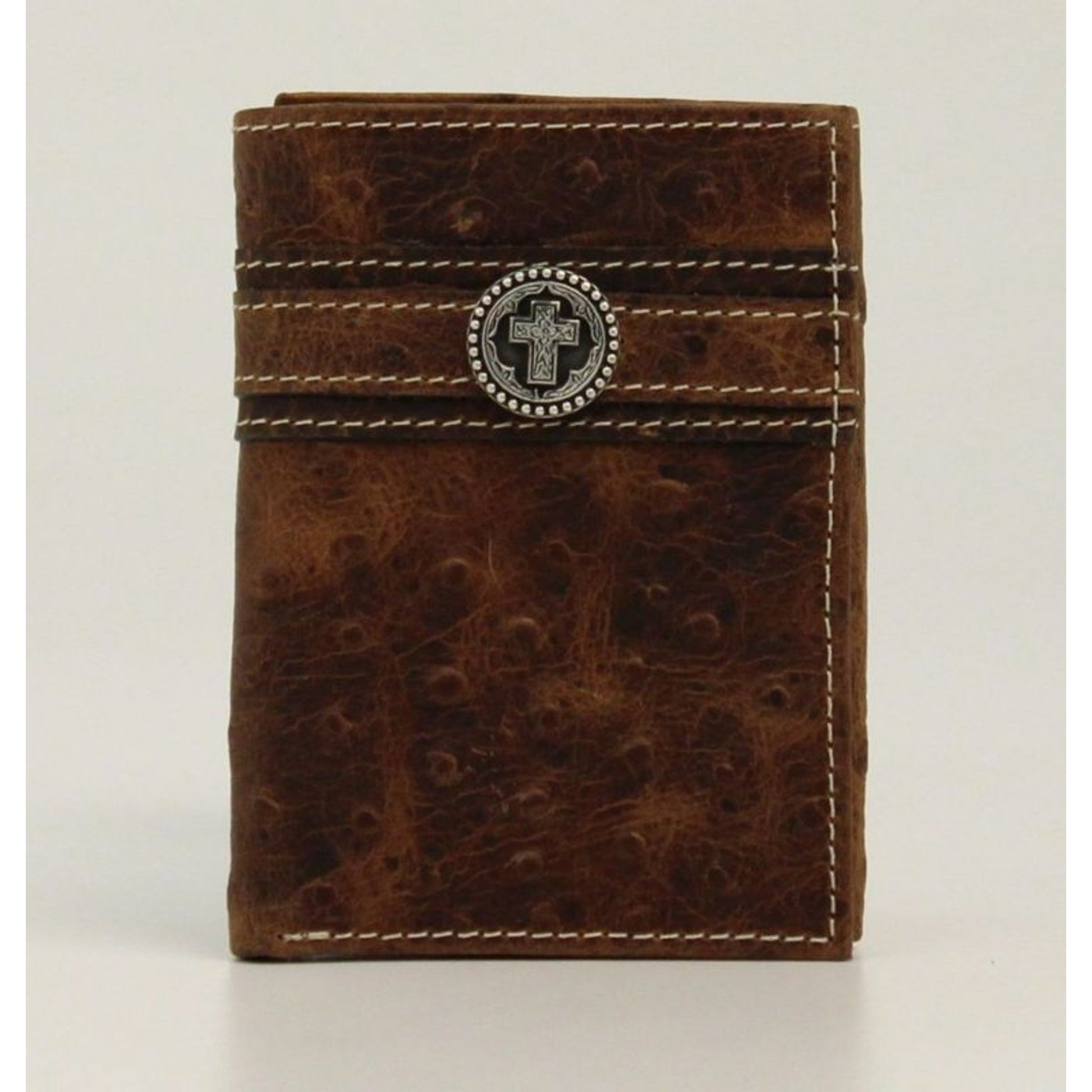 Ostrich Trifold Small Round Cross Conch WalletBrn