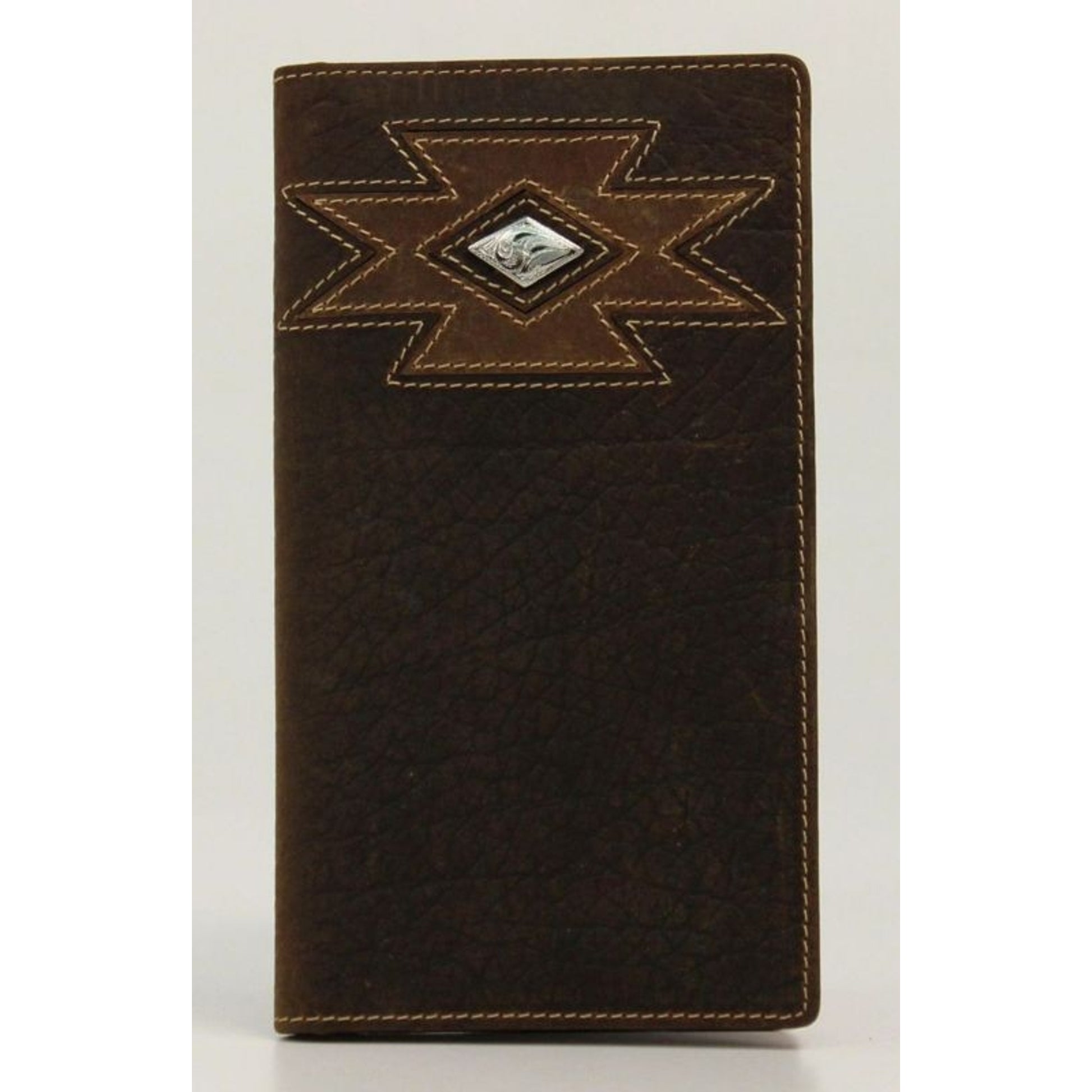 Men Rodeo Stitched Cross Diamond Concho Wallet Brn