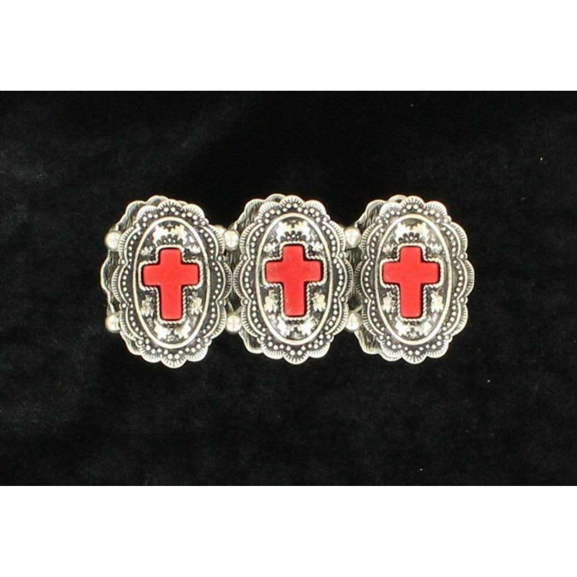BlazinRoxx OvalCross Concho Stretch BraceletBk/Wh