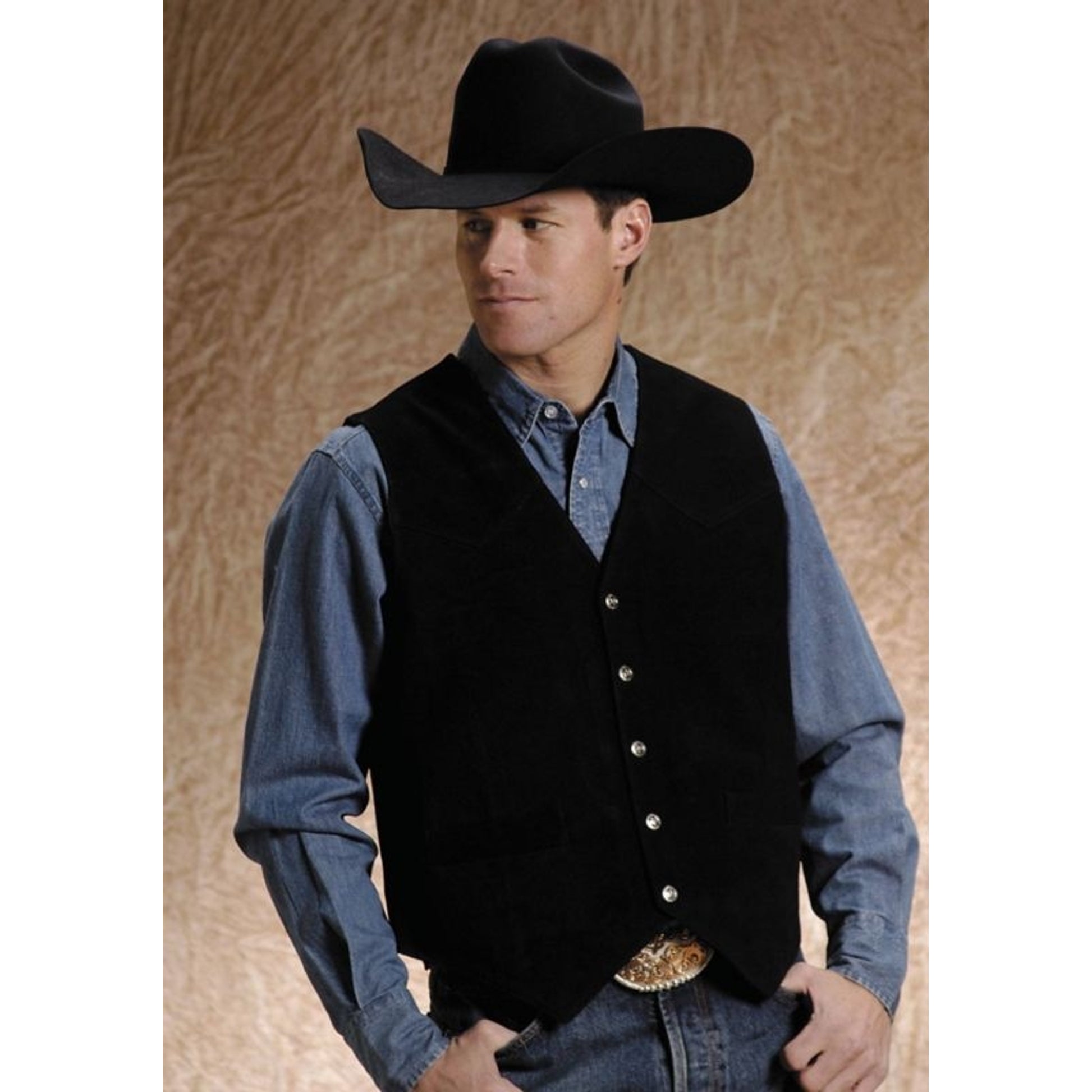 Roper Mens Big Man Suede Vest XXXXL Black