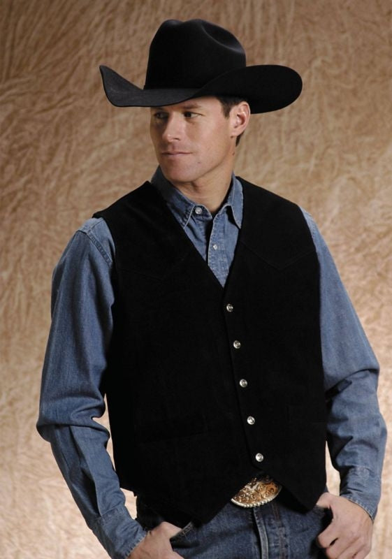 Roper Mens Big Man Suede Vest XXXXL Black