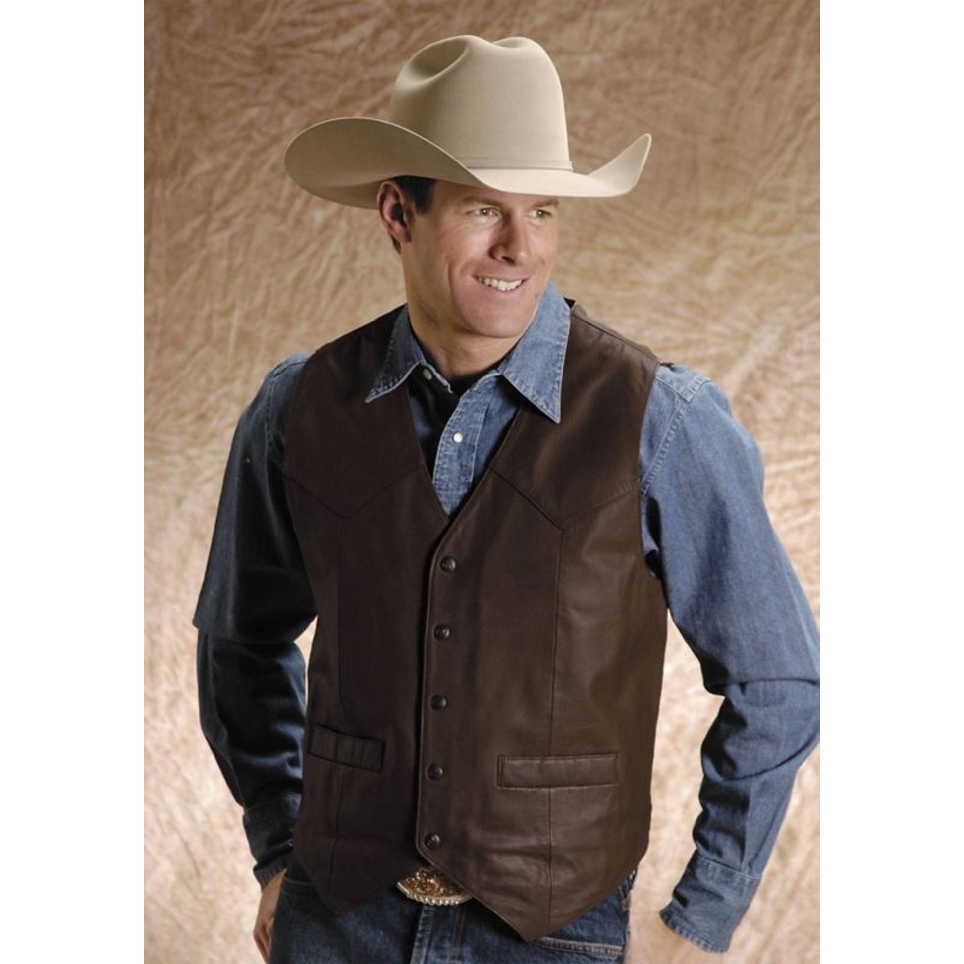 Roper Mens Nappa Leather Vest Lg Brown