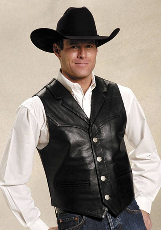 Roper Mens Nappa Notch Collar Vest MD Black