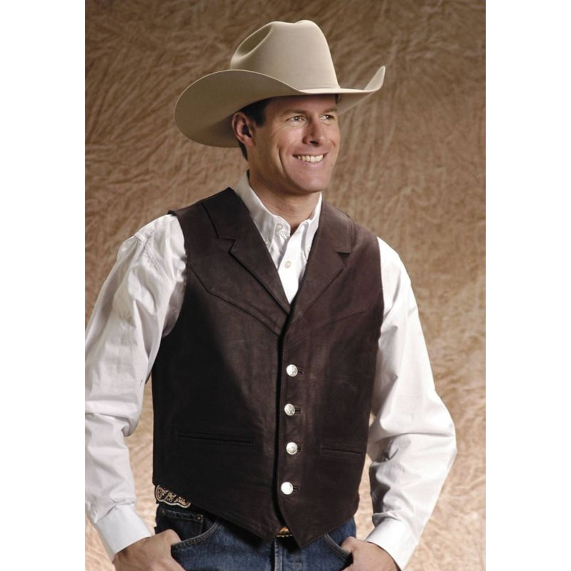 Roper Mens Big Man Nappa Notch Collar Vest XXXL