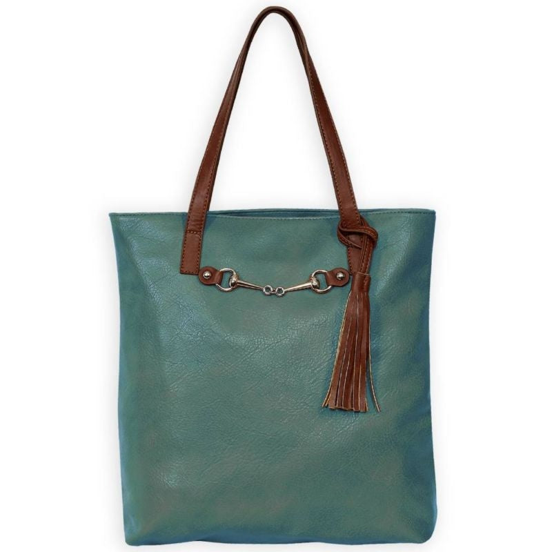 Snaffle Bit Tote Bag withTassel Teal