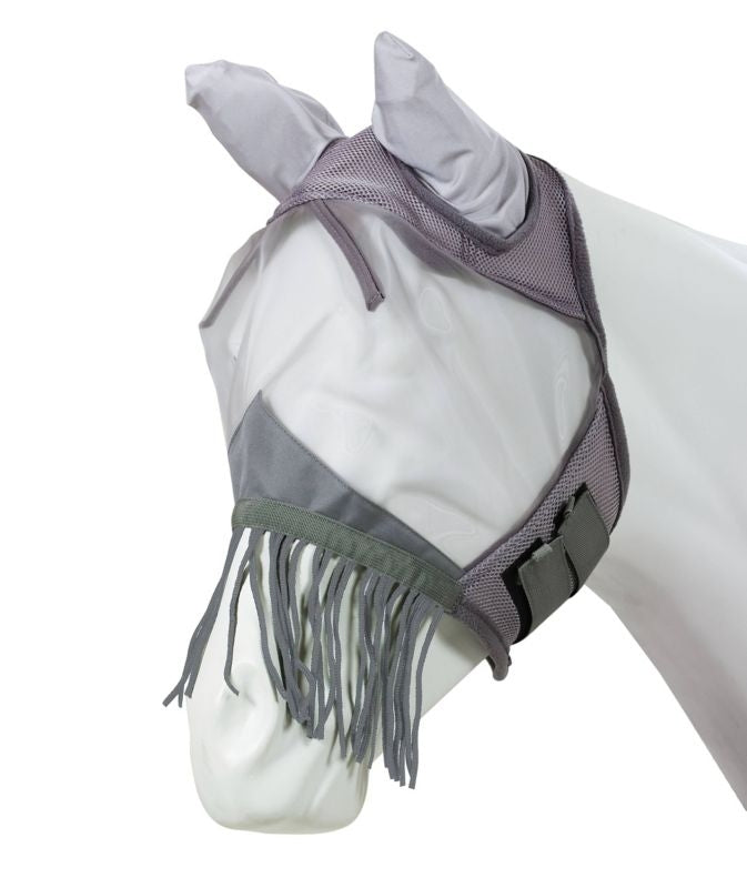 Centaur Fine Mesh Fly Mask with Fringe Cob Grey