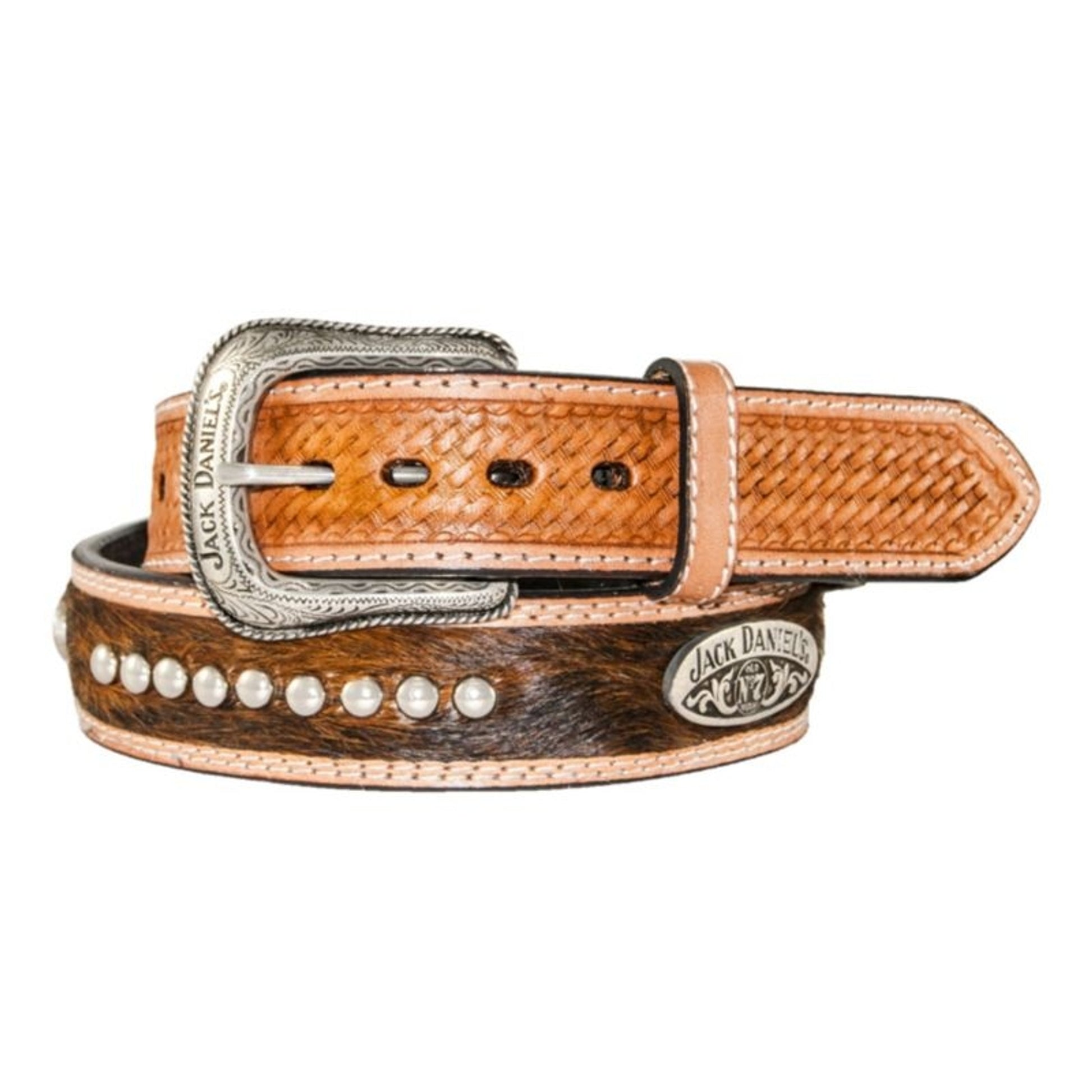 Jack Daniel's Brown Hair-On Leather Belt with Conc