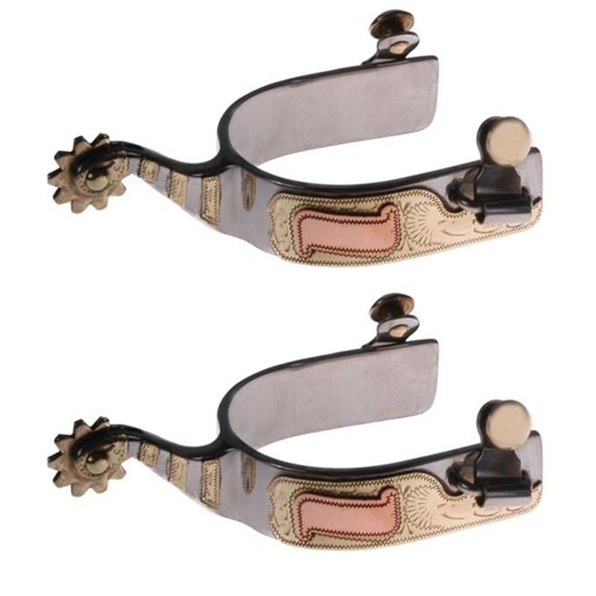 Jacks Roping Spurs with Engraved Gold and Copper T