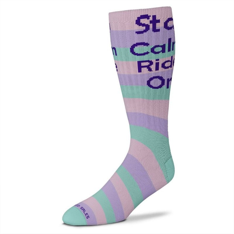 Stay Calm Ride On Striped Tall Socks Adult Pastel