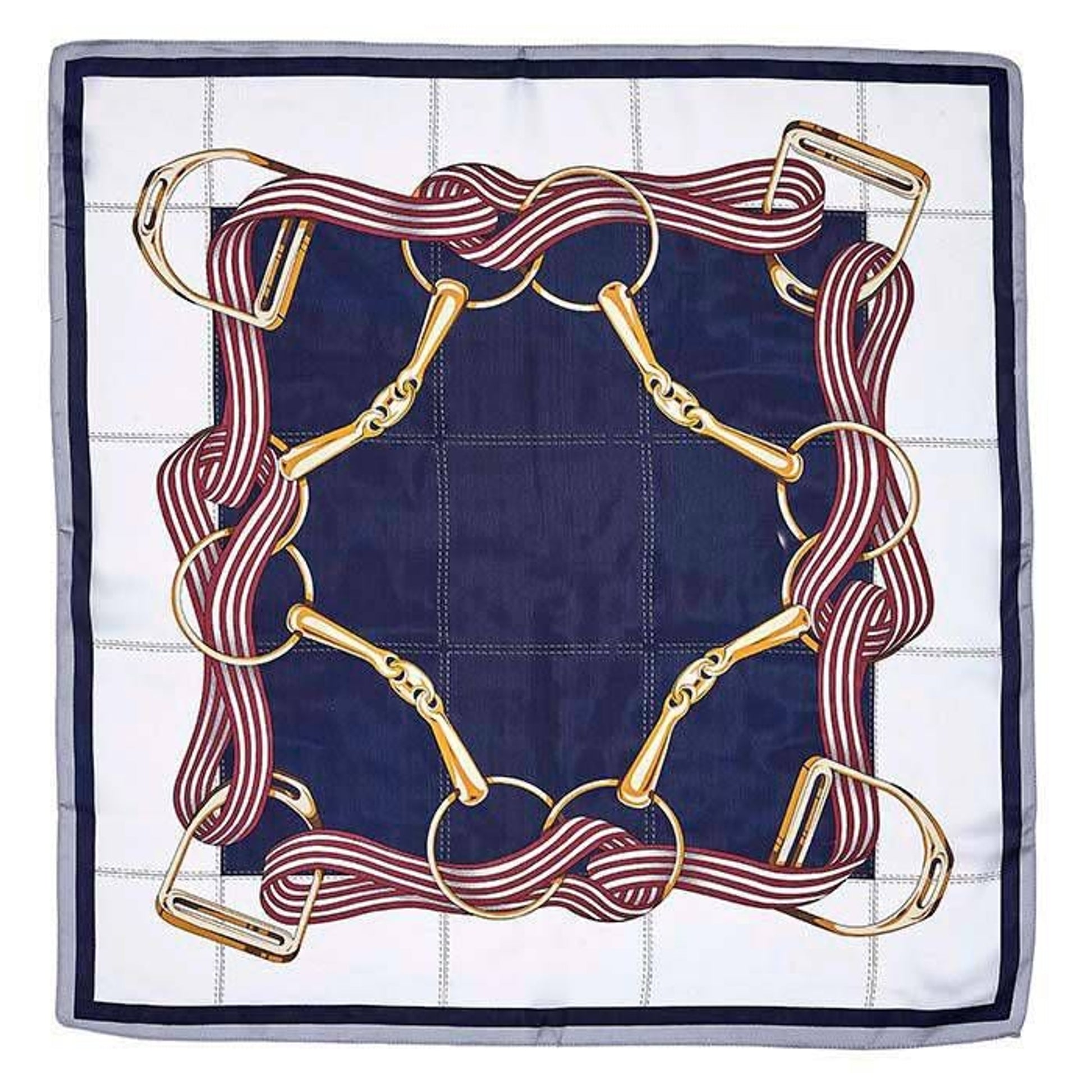 Kelley Bits & Stirrups Scarf 28" X 28" Ivory/Navy
